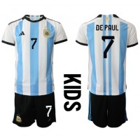 Argentina Rodrigo de Paul #7 Hjemmedraktsett Barn VM 2022 Kortermet (+ Korte bukser)